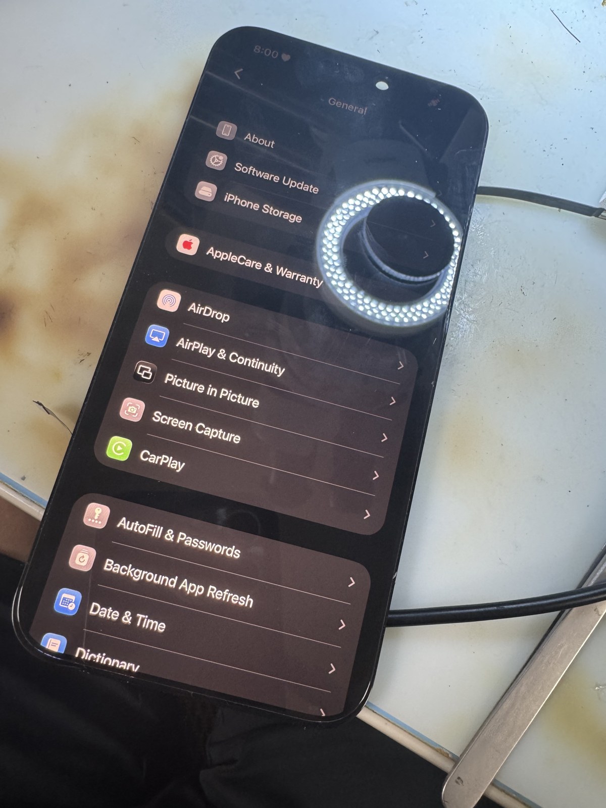 復旧後、設定画面まで正常に表示されたiPhone 15 Pro Max